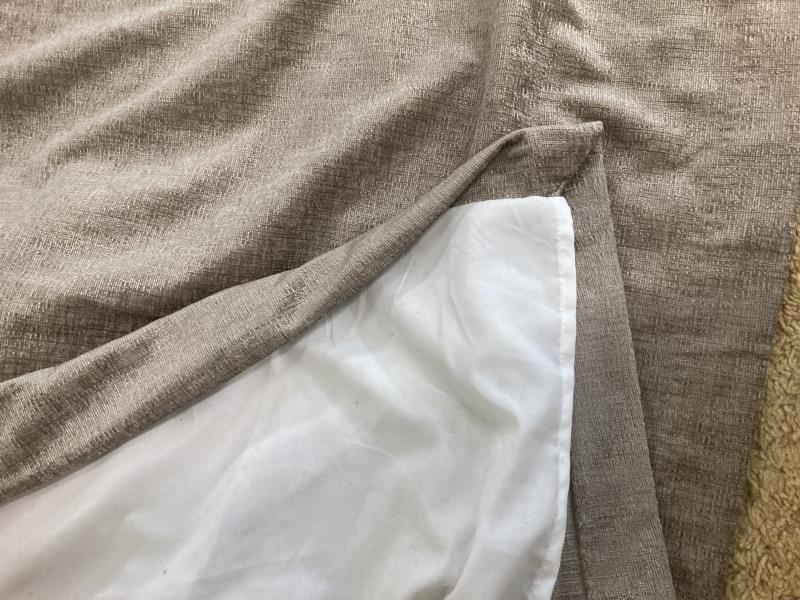 A Pair of Beige velvet like textured curtains (drop 215cm. 200cm top 160cm - Image 2 of 3