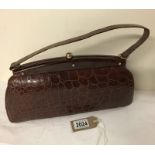 Vintage Crocodile Skin Handbag. Missing 1x knob. clasp still functional 33x17x5cm