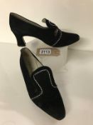 Vintage Rebecca Sanver Spanish designer shoes, black suede courts with crystal trim, size 37, 4