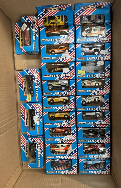 A box of Matchbox American editions