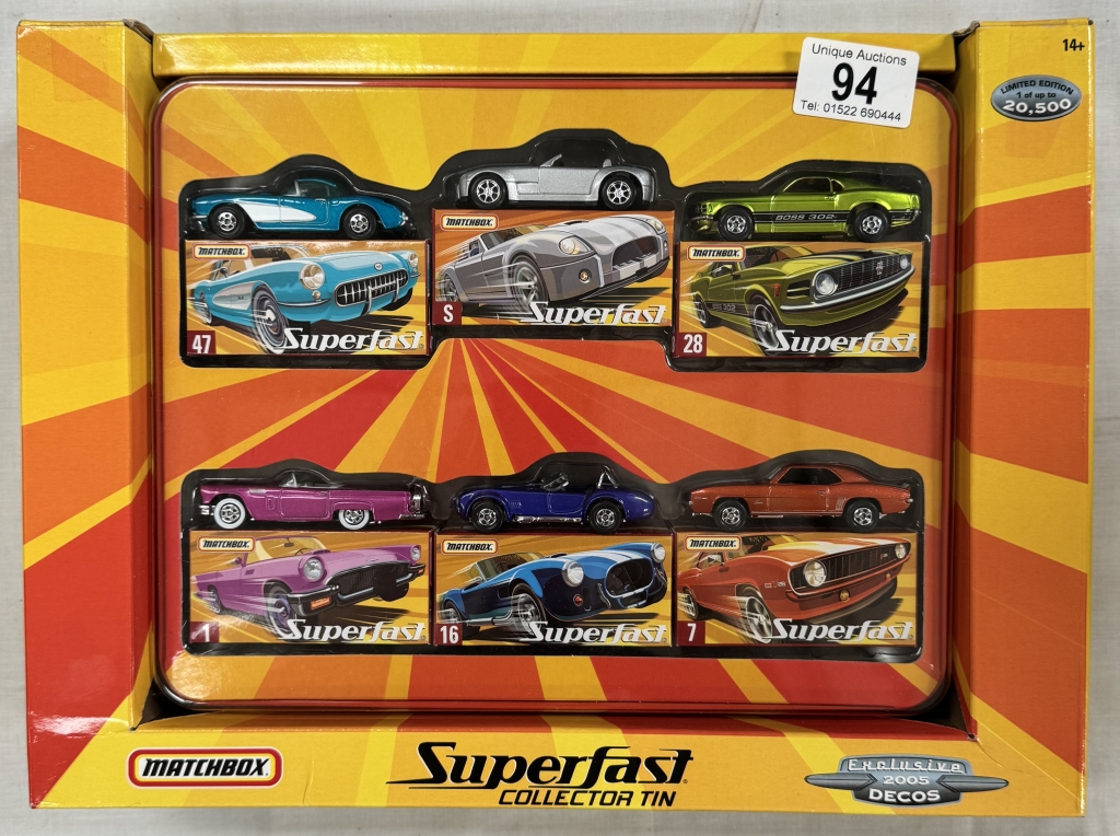 A Matchbox superfont collector tin limited edition 20500 with 6 cars