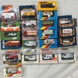 20 Matchbox models in boxes and blister packs and a Corgi transit van