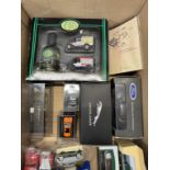 A mixed box of diecast including Jaguar, Mercedes, Ford etc