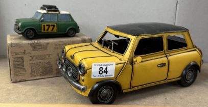A boxed resin Shudehill racing mini & a large pressed steel mini