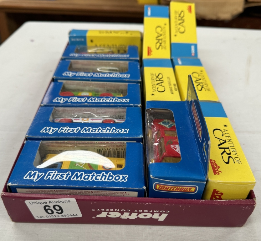 6 boxed 'My first Matchbox' and 6 Corgi Solido century of cars models