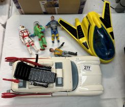 A Vintage Ghostbusters ecto 1 car, figures & Captain planet geo cruiser