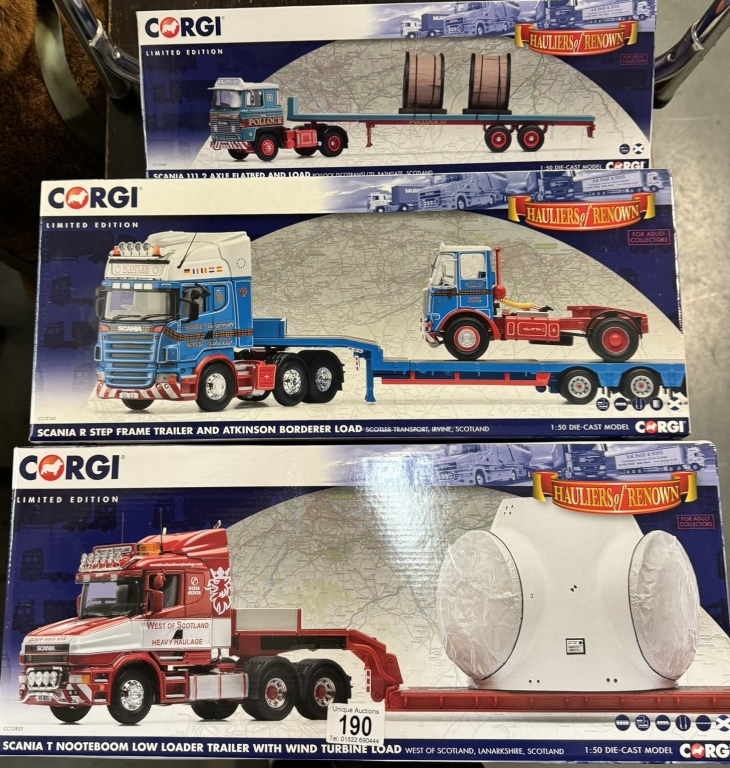 3 Corgi Haulers Of Renown. CC12833, CC13743, CC15309 Scania trucks