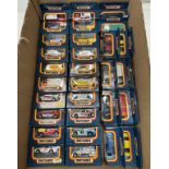 30 boxed Matchbox cars in blue boxes