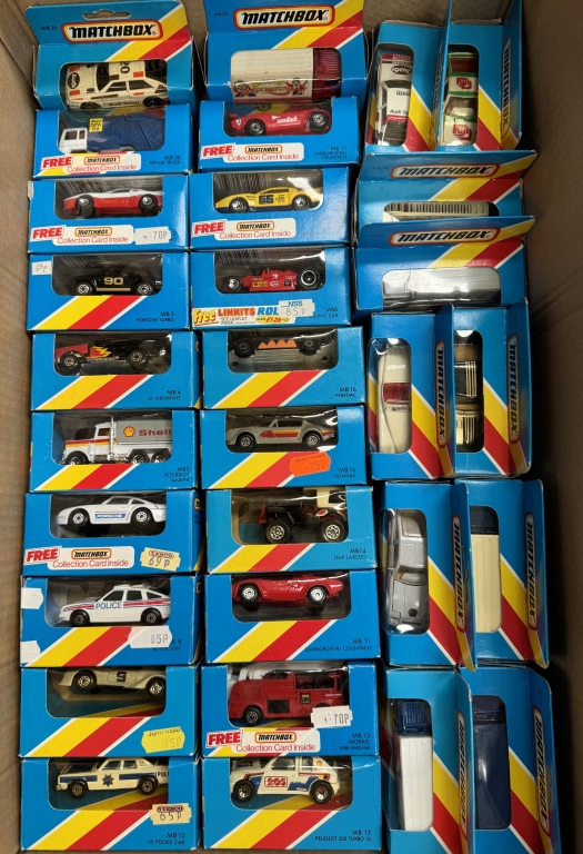 A box of Matchbox cars