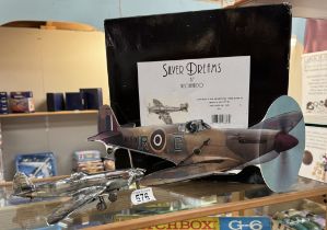 A Leonardo collection silver dream Spitfire aircraft & A Spitfire clock