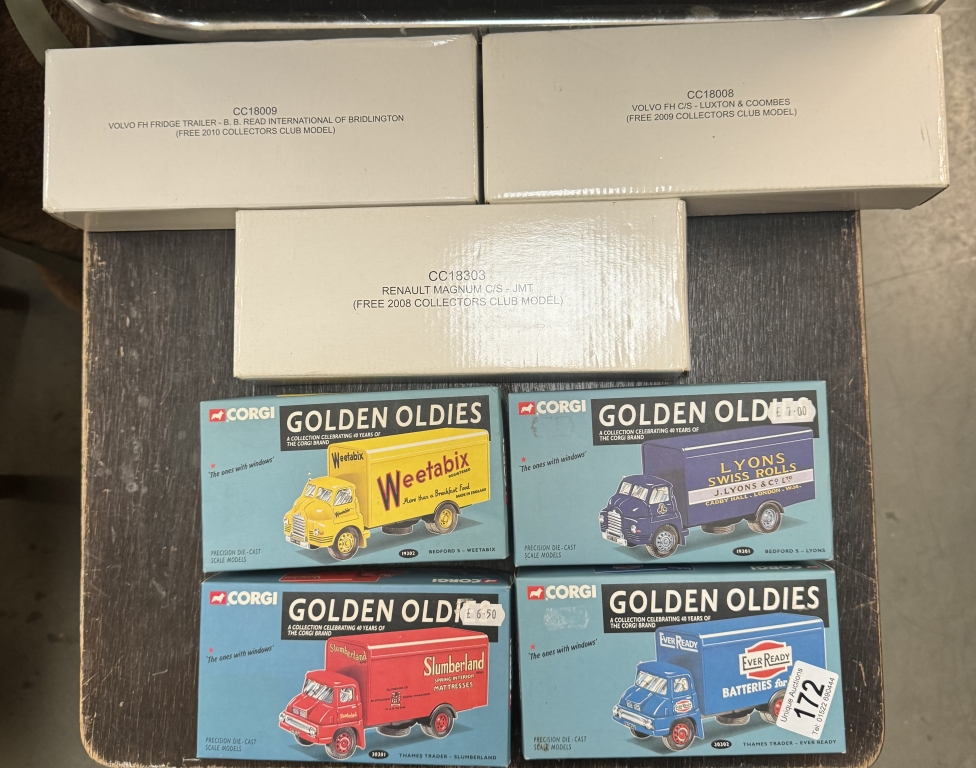 3 Corgi collectors club models CC18303, CC18009, CC18008 & 4 Corgi Golden Oldies Bedford & Thames