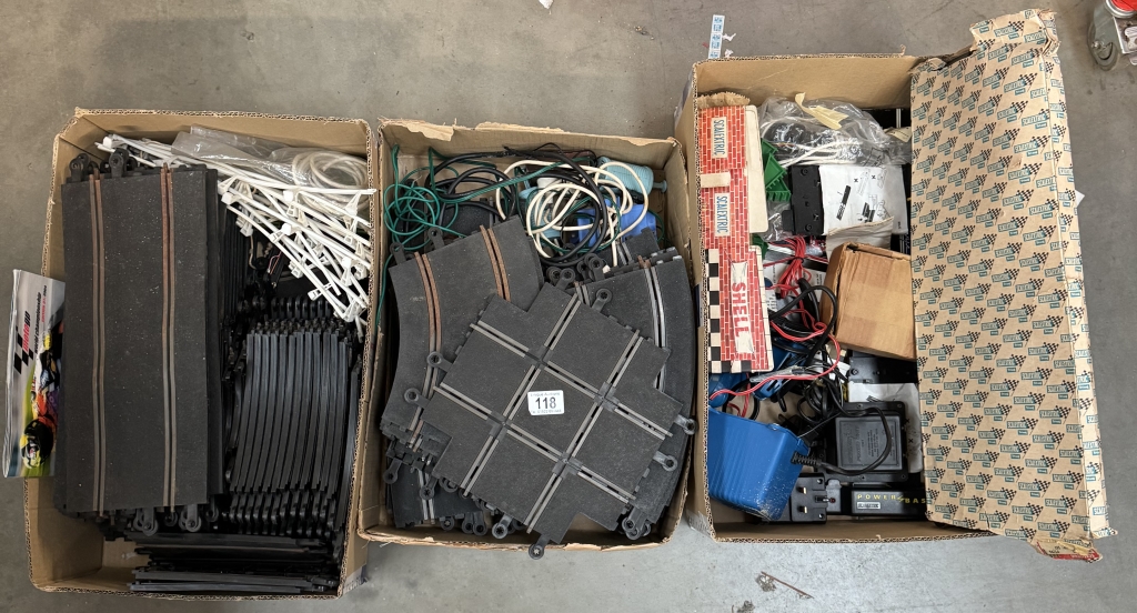 3 Boxes of vintage Scalextric track & power supplies etc (No cars)