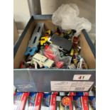 A box of mixed loose diecast models inc Matchbox