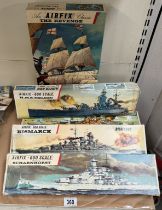5 Vintage Airfix naval ships kits including Bismarck., HMS Nelson etc