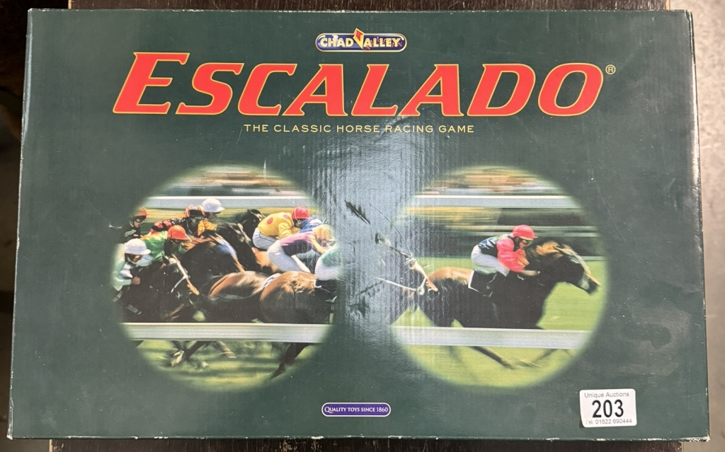 A boxed Chad Valley Escalado horse racing game.