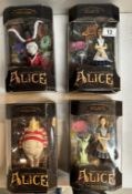 4 boxed American McGee's Alice in Wonderland figures including white rabbit, Alice x 2 and Tweede