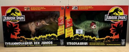 A boxed Jurassic Park ltd edition electronic Stegosaurus and Tyrannosaurus Rex Junior as new