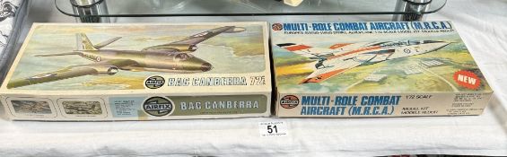 2 Vintage Airfix 72 scale aircraft kits including BAC Canberra