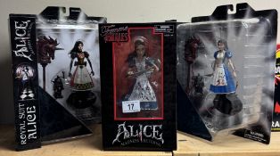 3 boxed Alice in Wonderland Alice figures, Femme Fatales, Madness returns as new