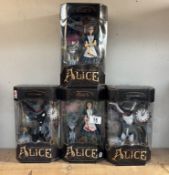 4 boxed American McGee's Alice in Wonderland figures, including white rabbits, and Alice, as new