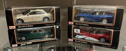 4 Maistro 1/18 Jaguar cars including XK8, XKR, MK11 & S-Type