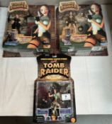 3 Tomb Raiders Lara Croft figures in blister packs, as new