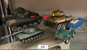 A Marx Battery Up tank, one other, A Dinky Leopard tank & Britains scout car