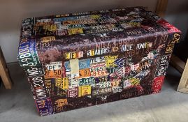 A storage box with American car number plates decoration