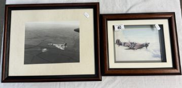 A framed 3D paper picture of a Spitfire & A black & white photo print of Vulcan XA907