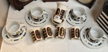 A set of 4 Swans, Williams Ellis, Portmeirion cups, milk jug, sugar & A set of 4 Swiss cups &