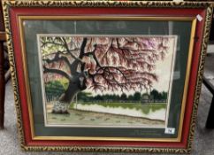 A framed & glazed silk embroidery