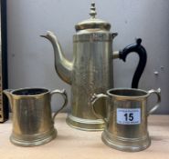 An Indian brass 3 piece tea set