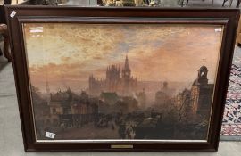 A large framed & glazed print St Pancras Hotel & Station from Pentonville Road at sunset