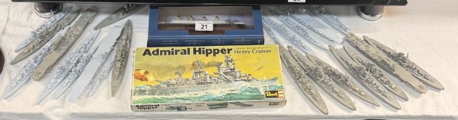 A quantity of plastic battleships including boxed Revell 1/720 Admiral Hipper (Unchecked)