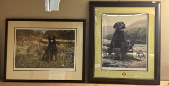 2 Framed & glazed signed prints of Black Labradors including Thachstone 185 / 380 & Nigel Hemming