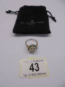 An art deco style real moissanite engagement ring, 14k white gold on 925 silver, size O, 6.32 grams.