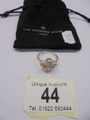 A 2ct real moissanite vintage style art deco ring 14k white gold on 925 silver, Size Q, 4 grams.