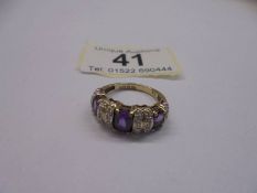 A vintage 9ct gold amethyst and diamond ring, size M, 3.8 grams.