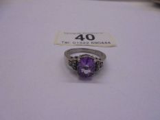 A silver ring set amethyst, 925, size O.