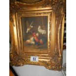 A gilt framed barn study with domestic fowl and doves.