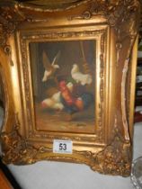 A gilt framed barn study with domestic fowl and doves.