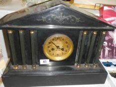 A Victorian slate Palladian style mantle clock, in working order, COLLECT ONLY.