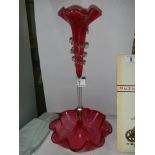 A single trumpet cranberry glass epergne.