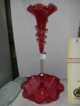 A single trumpet cranberry glass epergne.