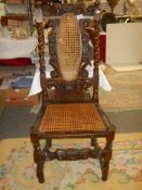 An old carved chair with cane seat and back, COLLECT ONLY.