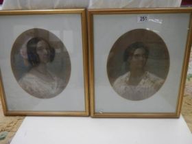 A pair of framed and glazed oval portraits of the Misses Makenzie of Seaforth, circa 1850's. COLLECT
