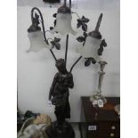 A three light figural table lamp, COLLECT ONLY.