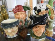 Four character jugs including Royal Doulton.