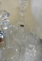 Two glass decanters, a scent bottle and a quantity of glasses, COLLECT ONLY.