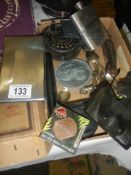 A mixed lot of interesting items including hip flask, cigarette case etc.,